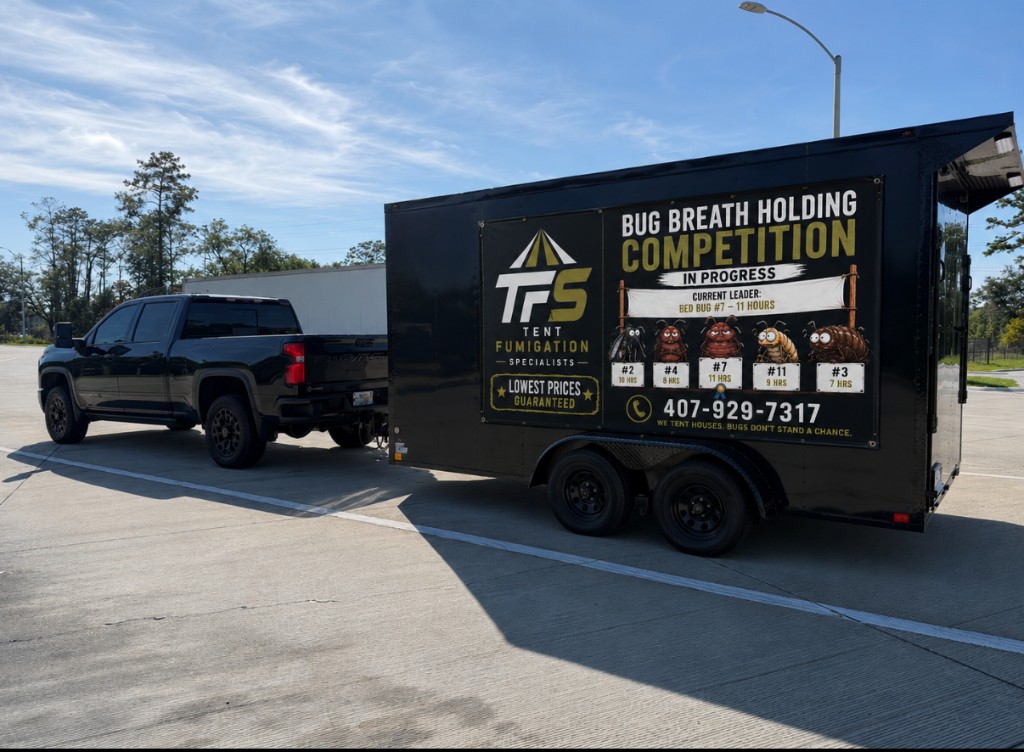 Tent Fumigation Specialists enclosed freezer trailer and truck